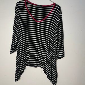 EUC Womens K & C Black White & Pink Stripes 2X 3/4 Sleeve Shirt Blouse Top